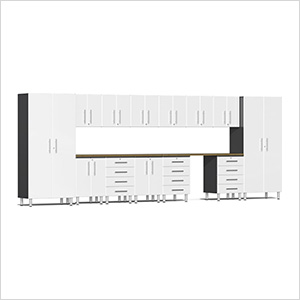 Ulti-MATE Garage Cabinets 15-Piece Garage Cabinet Kit with Bamboo Worktop in Starfire White Metallic