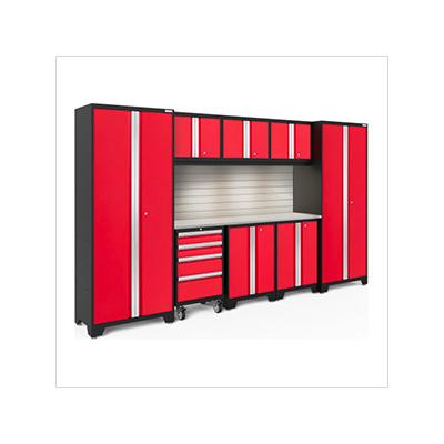NewAge Garage Cabinets BOLD Series Red 9-Piece Set with Stainless Top, Backsplash, LED Lights
