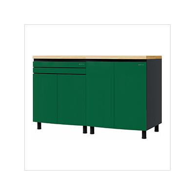 Contur Cabinet 5' Premium Racing Green Garage Cabinet System with Butcher Block Tops