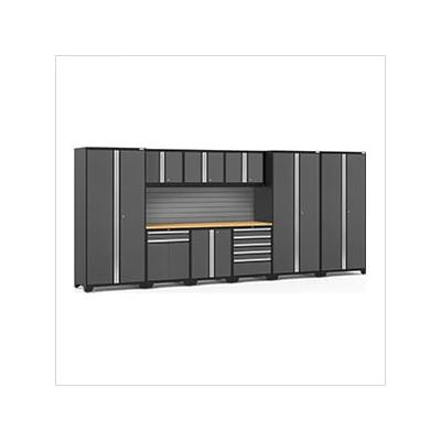 NewAge Garage Cabinets PRO Series Grey 10-Piece Set with Bamboo Top and Slatwall