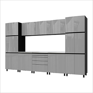 Contur Cabinet 12.5' Premium Lithium Grey Garage Cabinet System with Stainless Steel Tops