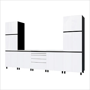 Contur Cabinet 12.5' Premium Alpine White Garage Cabinet System with Stainless Steel Tops