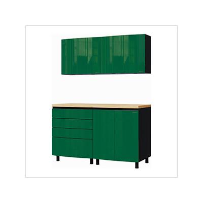 Contur Cabinet 5' Premium Racing Green Garage Cabinet System with Butcher Block Tops