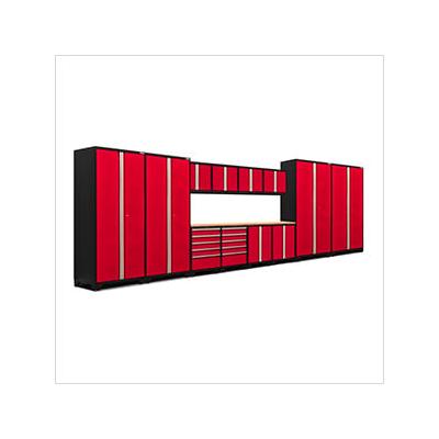 NewAge Garage Cabinets PRO Series Red 14-Piece Set with Bamboo Top