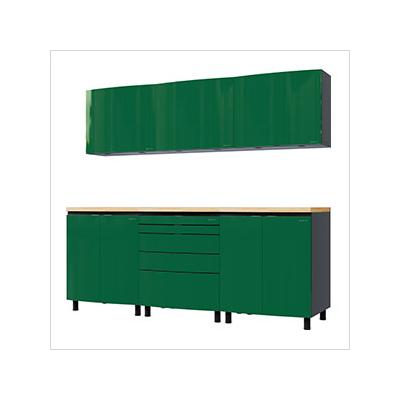 Contur Cabinet 7.5' Premium Racing Green Garage Cabinet System with Butcher Block Tops