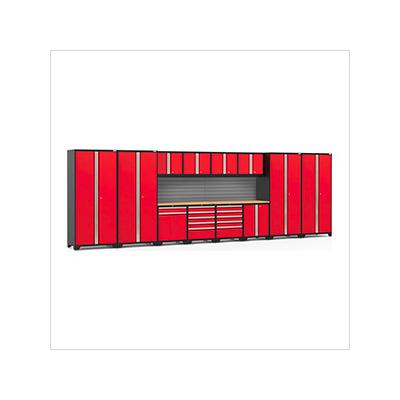 NewAge Garage Cabinets PRO Series Red 14-Piece Set with Bamboo Tops and Slatwall