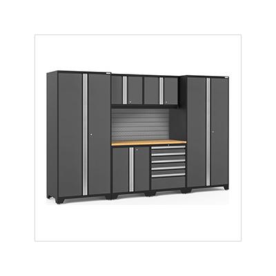 NewAge Garage Cabinets PRO Series Grey 7-Piece Set with Bamboo Top and Slatwall