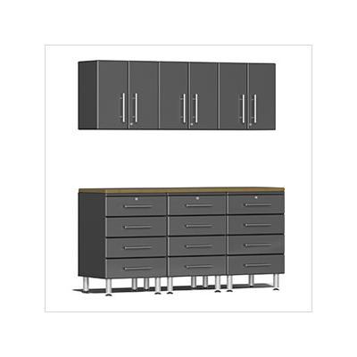Ulti-MATE Garage Cabinets 7-Piece Garage Cabinet System with Bamboo Worktop in Graphite Grey Metallic
