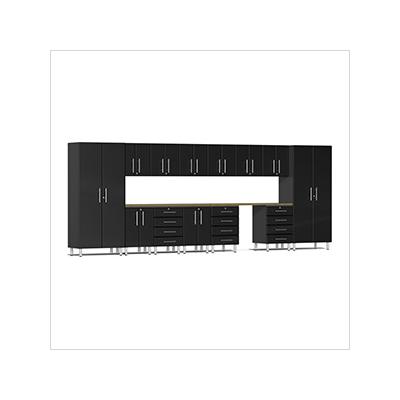 Ulti-MATE Garage Cabinets 15-Piece Garage Cabinet Kit with Bamboo Worktop in Midnight Black Metallic