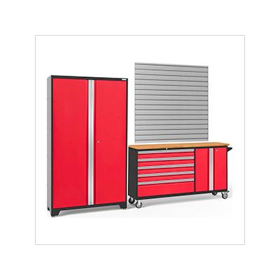 NewAge Garage Cabinets BOLD Red 2-Piece Project Center Set with Bamboo Top and Backsplash