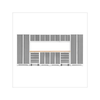 NewAge Garage Cabinets BOLD Series Platinum 12-Piece Set with Bamboo Top and LED Lights