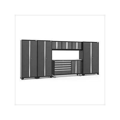 NewAge Garage Cabinets BOLD Grey 7-Piece Project Center Set with Stainless Steel Top and LED Lights