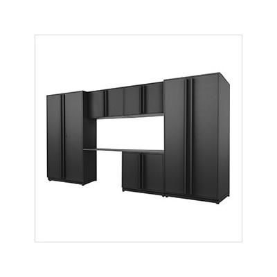 Proslat Garage Cabinets 6-Piece Mat Black Cabinet Set with Black Handles and Powder Coated Worktop