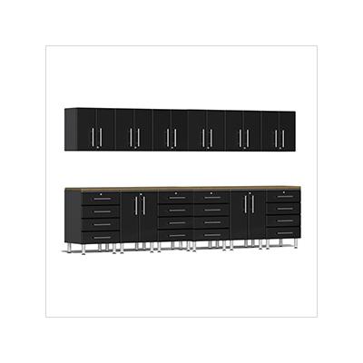 Ulti-MATE Garage Cabinets 14-Piece Garage Cabinet Kit with Bamboo Worktops in Midnight Black Metallic