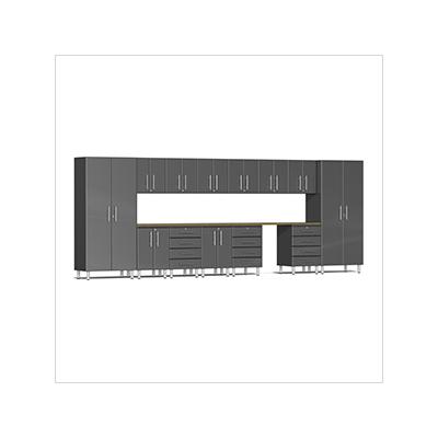 Ulti-MATE Garage Cabinets 15-Piece Garage Cabinet Kit with Bamboo Worktop in Graphite Grey Metallic