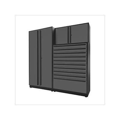 Proslat Garage Cabinets 3-Piece Glossy Grey Cabinet Set with Black Handles