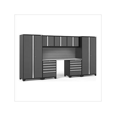 NewAge Garage Cabinets PRO Series Grey 8-Piece Set with Stainless Steel Top and Slatwall