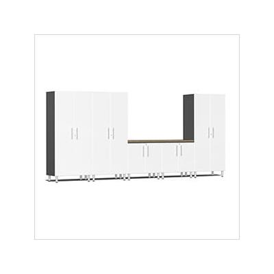 Ulti-MATE Garage Cabinets 6-Piece Garage Cabinet System with Bamboo Worktop in Starfire White Metallic