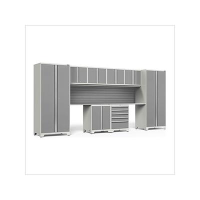 NewAge Garage Cabinets PRO Series Platinum 10-Piece Set with Stainless Steel Top and Slatwall