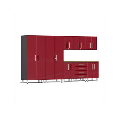 Ulti-MATE Garage Cabinets 9-Piece Garage Cabinet Kit with Bamboo Worktop in Ruby Red Metallic