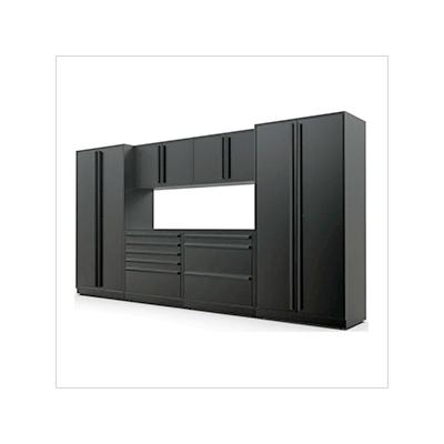 Proslat Garage Cabinets 7-Piece Mat Black Cabinet Set with Black Handles and Powder Coated Worktop