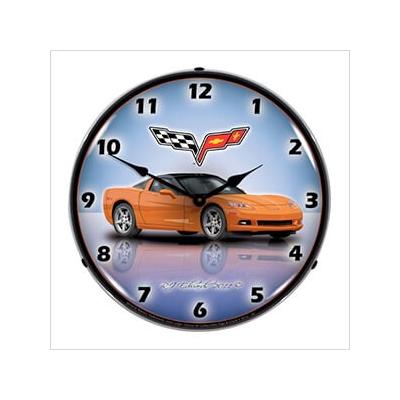 Collectable Sign and Clock C6 Corvette Inferno Orange Backlit Wall Clock