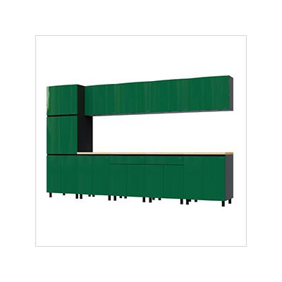 Contur Cabinet 12.5' Premium Racing Green Garage Cabinet System with Butcher Block Tops