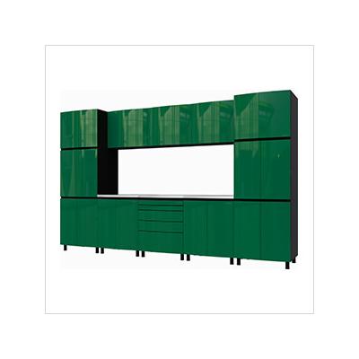 Contur Cabinet 12.5' Premium Racing Green Garage Cabinet System with Stainless Steel Tops