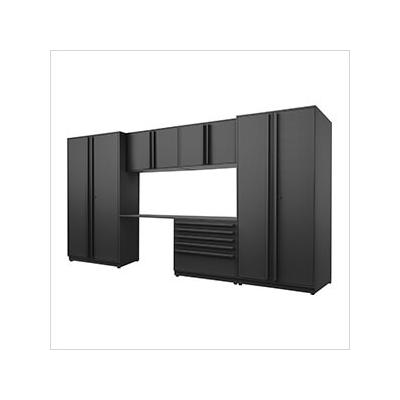 Proslat Garage Cabinets 6-Piece Mat Black Cabinet Set with Black Handles and Powder Coated Worktop