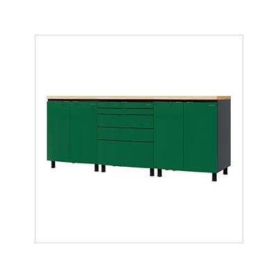 Contur Cabinet 7.5' Premium Racing Green Garage Cabinet System with Butcher Block Tops