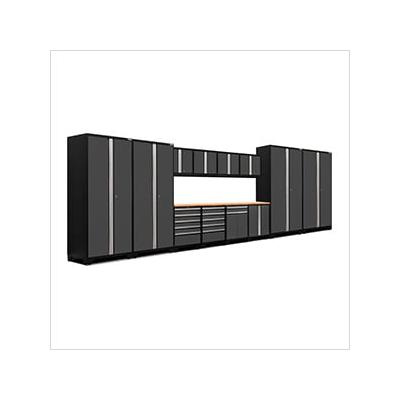 NewAge Garage Cabinets PRO Series Grey 14-Piece Set with Bamboo Tops and LED Lights