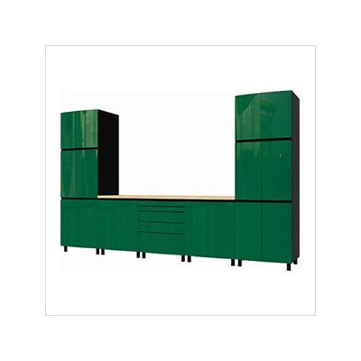 Contur Cabinet 12.5' Premium Racing Green Garage Cabinet System with Butcher Block Tops