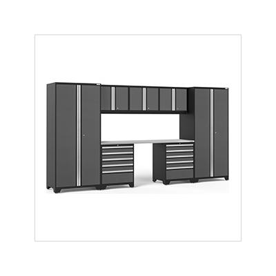 NewAge Garage Cabinets PRO Series Grey 8-Piece Set with Stainless Steel Top