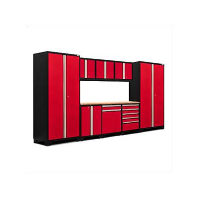 NewAge Garage Cabinets PRO Series Red 9-Piece Set with Bamboo Top and LED Lights