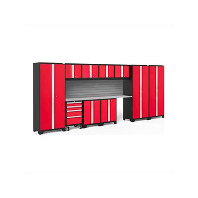 NewAge Garage Cabinets BOLD Series Red 12-Piece Set with Stainless Steel Top and Backsplash