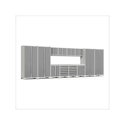 NewAge Garage Cabinets PRO Series Platinum 14-Piece Set with Stainless Steel Tops