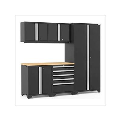 NewAge Garage Cabinets PRO Series Black 6-Piece Set with Bamboo Top