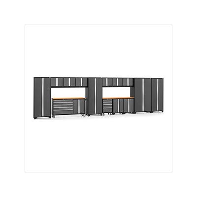 NewAge Garage Cabinets BOLD Grey 15-Piece Project Center Set with Bamboo Top and LED Lights