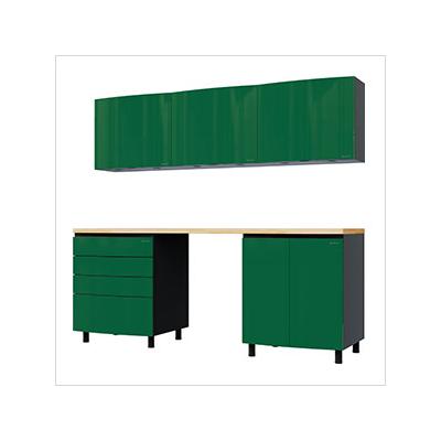 Contur Cabinet 7.5' Premium Racing Green Garage Cabinet System with Butcher Block Tops