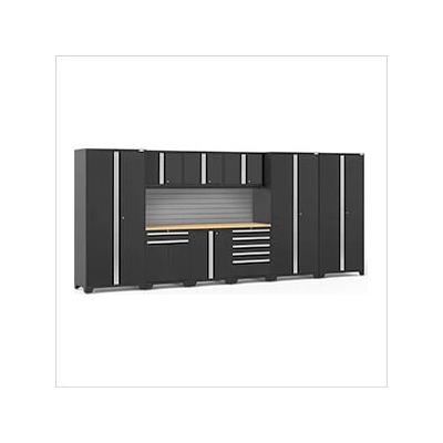 NewAge Garage Cabinets PRO Series Black 10-Piece Set with Bamboo Top and Slatwall