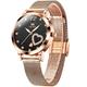 OLEVS Rose Gold Women's Watch, Stainless Steel, Casual Small Watch, Women's Waterproof, Modern Analogue Watch with Mesh Strap, Ultra Thin Women's Watch with Diamond Heart, 5189 Black Face/Rose Gold