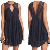Free People Dresses | Free People Don’t You Dare Lace Black Navy Lace Shift Dress | Xs | Color: Black/Blue | Size: Xs