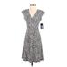 Chaps Casual Dress - Wrap V-Neck Short Sleeve: Gray Animal Print Dresses - Women's Size Small