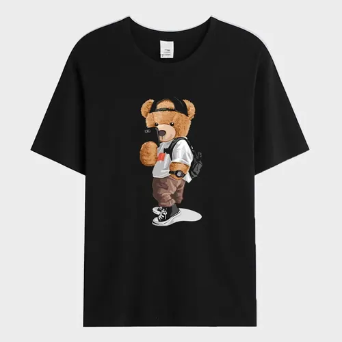 2024 Sommer Herren T-Shirt Teddybären die Fotos machen können bedruckte T-Shirt Baumwolle Kurzarm
