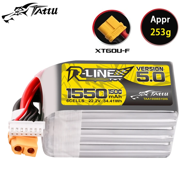 TATTU-R leitung 5,0 22,2 v 1550mah 150c Lipo batterie mit xt60 Stecker für RC Hubschrauber Quadcopter fpv Renn drohne Teile 6s Batterie Image