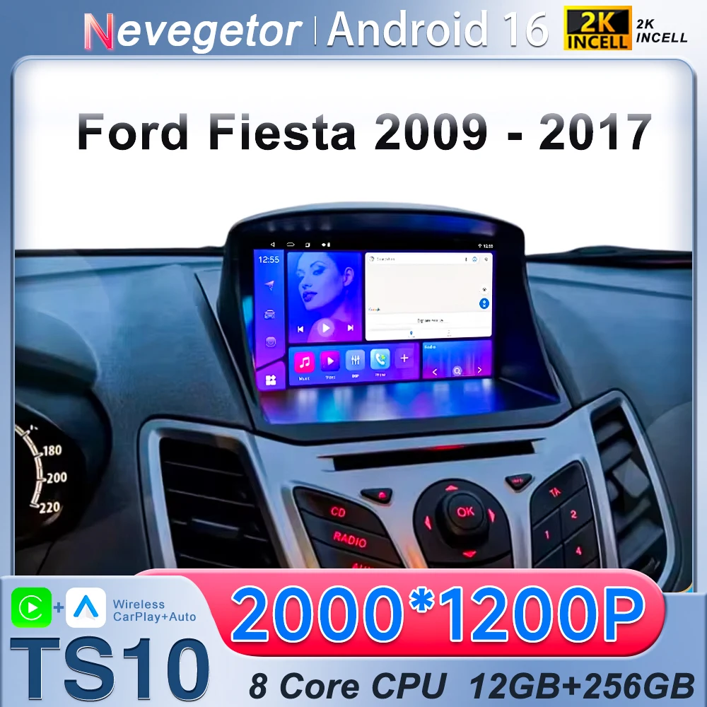 Android 16 Autoradio für Ford Fiesta 2009 - 2014 2 Din 9 Zoll Multimedia Stereo Carplay Navigation GPS Auto-DVD-Player Bluetooth Image