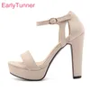 Brandneue, heiße, sexy, grün-beige Damen-Plateau-Sandalen, Super-Heels, schwarze Dame, Party, nackte Schuhe, plus große kleine Größe 31 43
