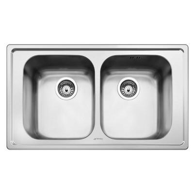 Einbauspüle 2 Becken 86x50 cm aus gebürstetem Edelstahl Smeg LP8622