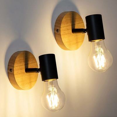 2er-Set Wandleuchten für Innenräume, Industrielle Wandleuchte aus Holz E27, Vintage-Leuchte für Image