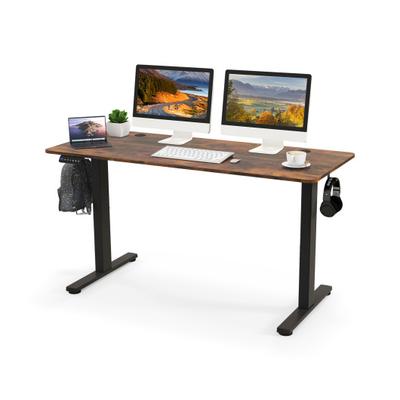 Costway 55 x 24 Inches Sit Stand Home Office Desk with 3 Memory Height Settings-Rustic Brown